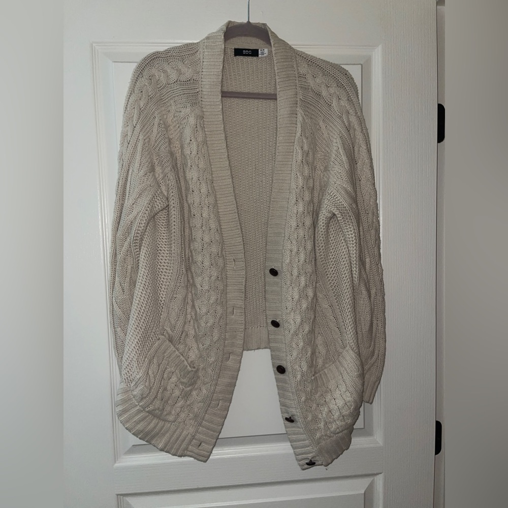 H&M Cream Cable Knit Cardigan with Balloon Sleeves